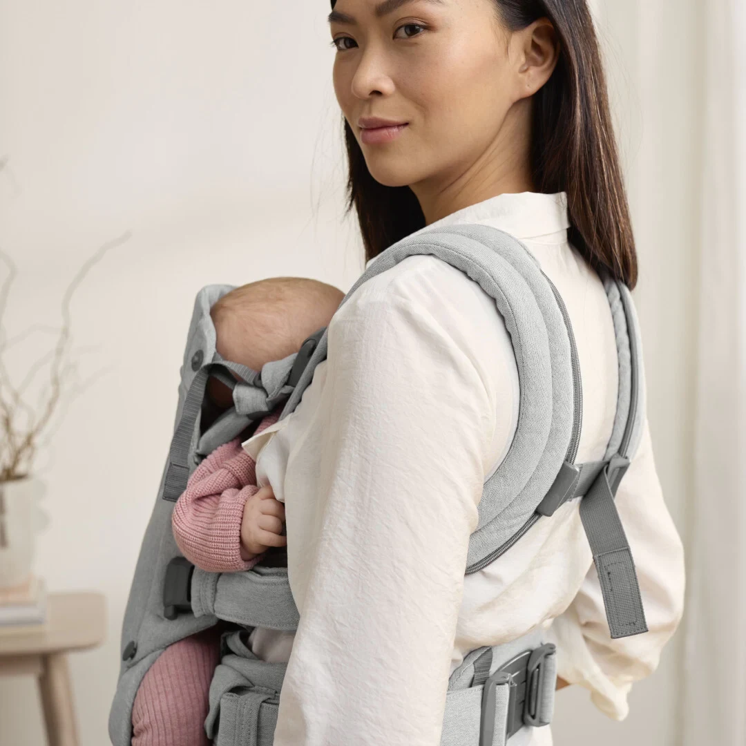 Marsupiu anatomic BabyBjorn, cu multiple pozitii de purtare, colectia Harmony, tesatura melange, Light Gray [9]
