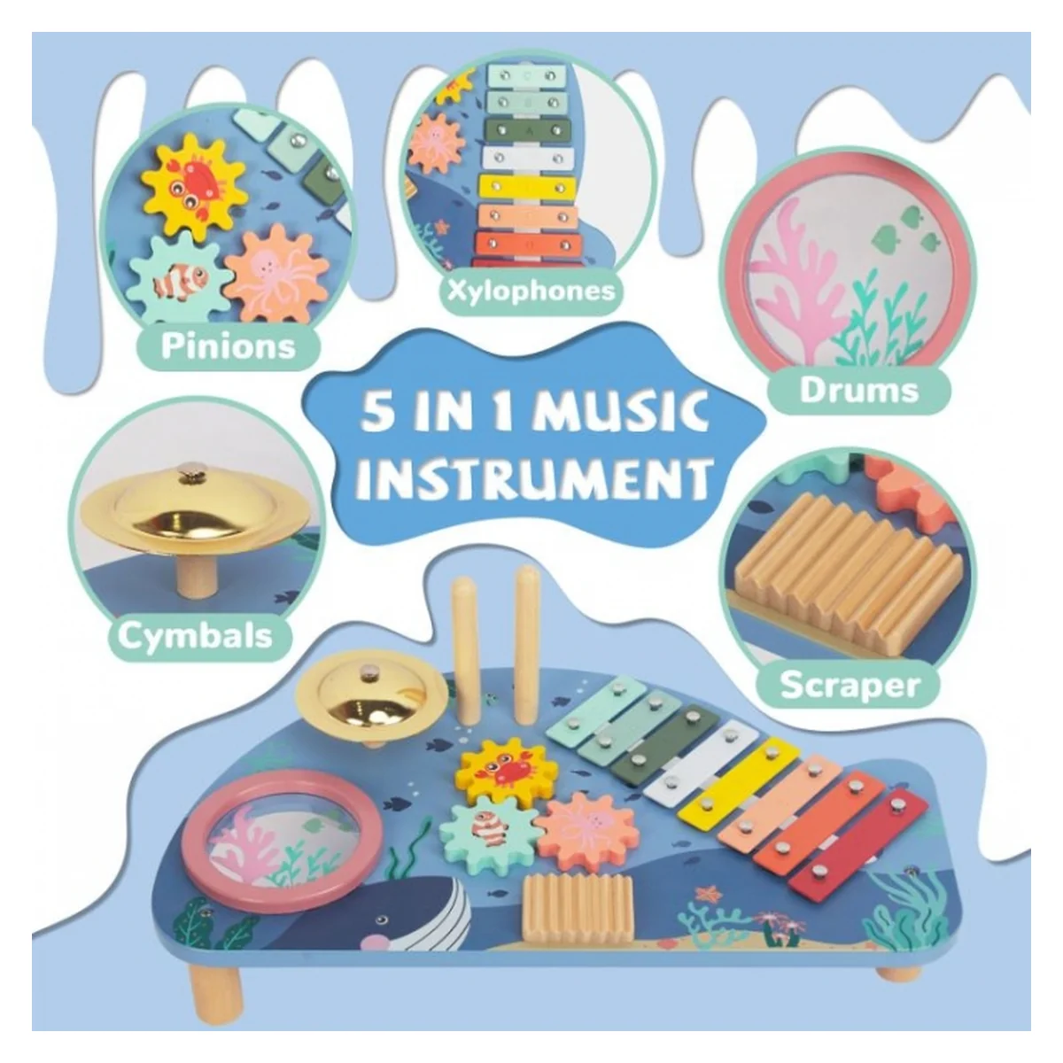 Masuta lemn cu instrumente muzicale Ecotoys 18 luni+ [7]