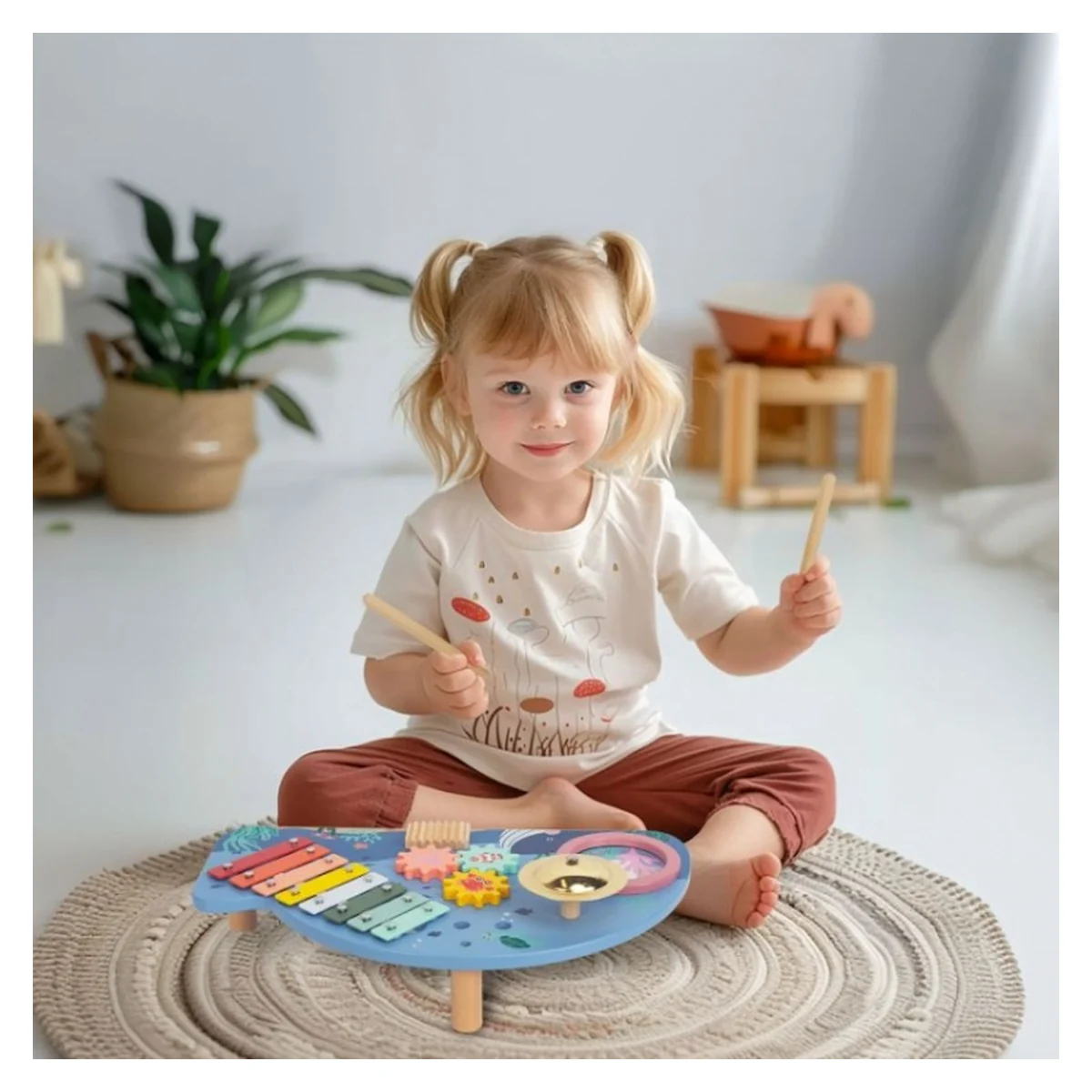 Masuta lemn cu instrumente muzicale Ecotoys 18 luni+ [6]