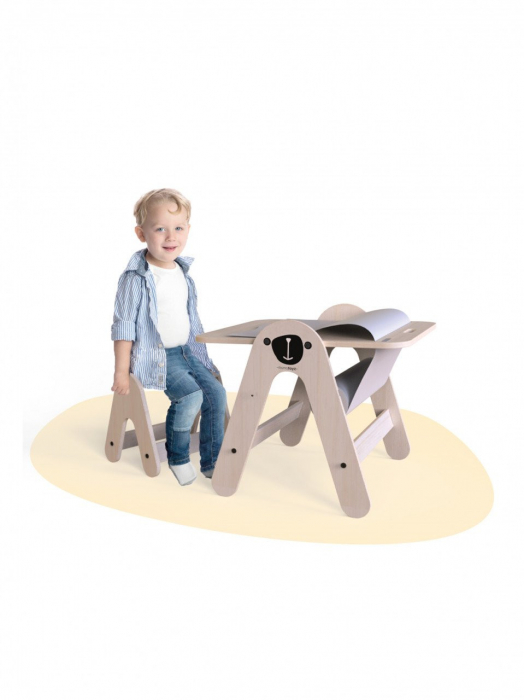Masuta si tabla 2 in 1 cu scaunel MamaToyz Massam, Ursulet [4]