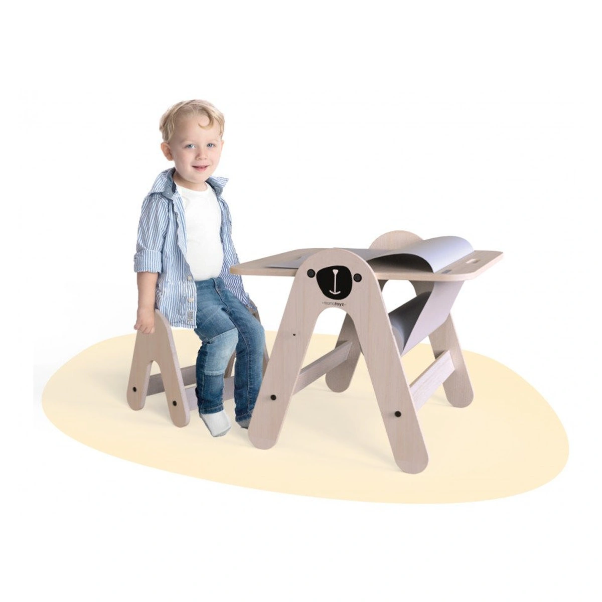 Masuta si tabla 2 in 1 cu scaunel MamaToyz Massam, Ursulet [8]