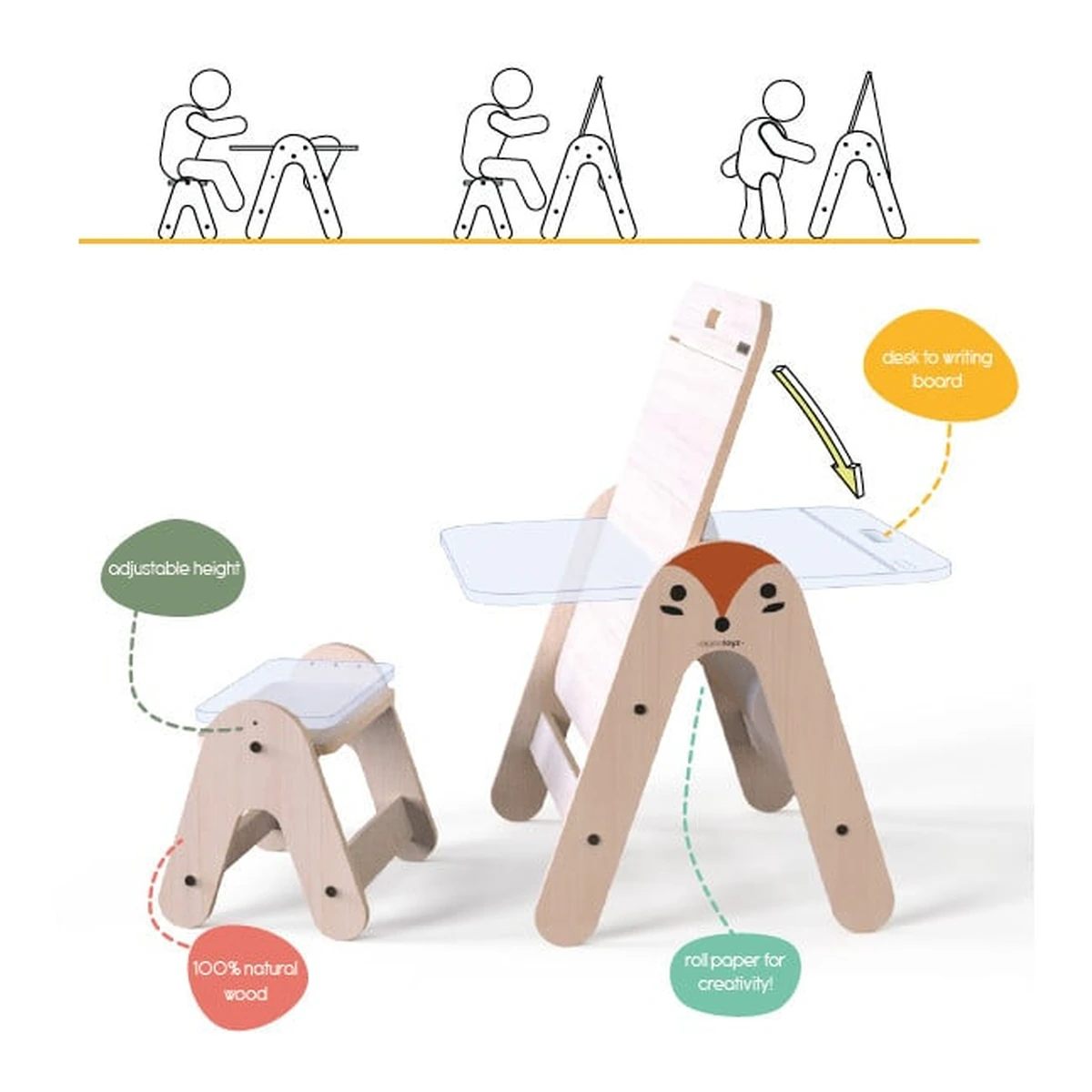 Masuta si tabla 2 in 1 cu scaunel MamaToyz Massam, Vulpita [10]