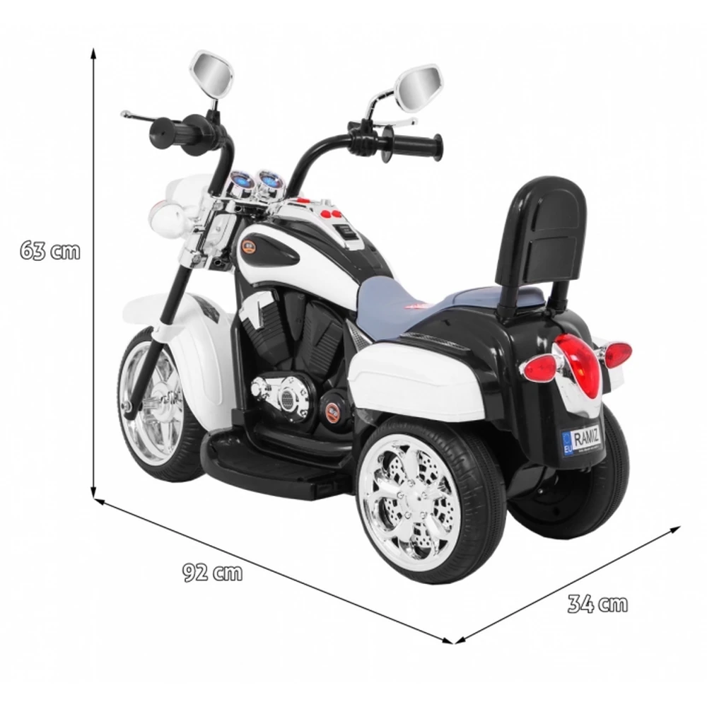 Motocicleta electrica CHOPPER NightBike TR1501, roti si scaun din plastic, 92x34x63 cm, putere 6V - Alb [3]