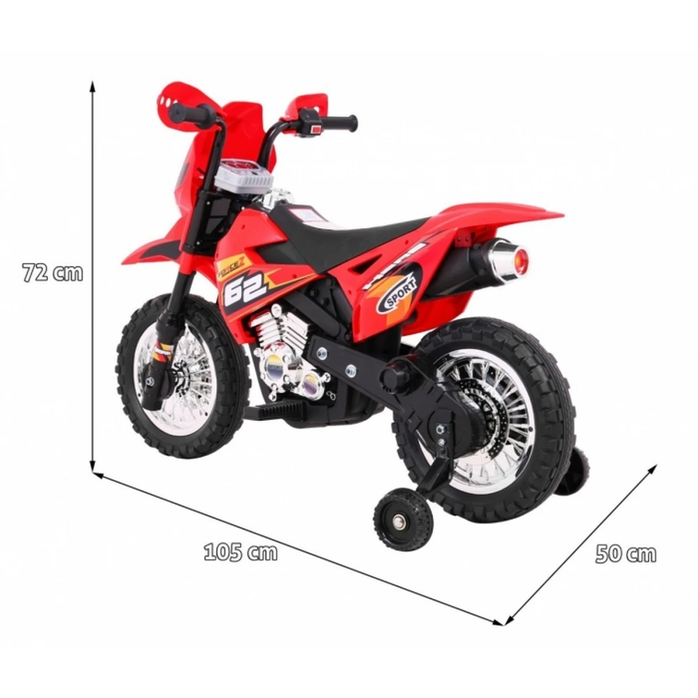 Motocicleta electrica CROSS BDM0912, roti si scaun din plastic + 2 roti ajutatoare, 105x50x72 cm, putere 6V - Rosu [6]