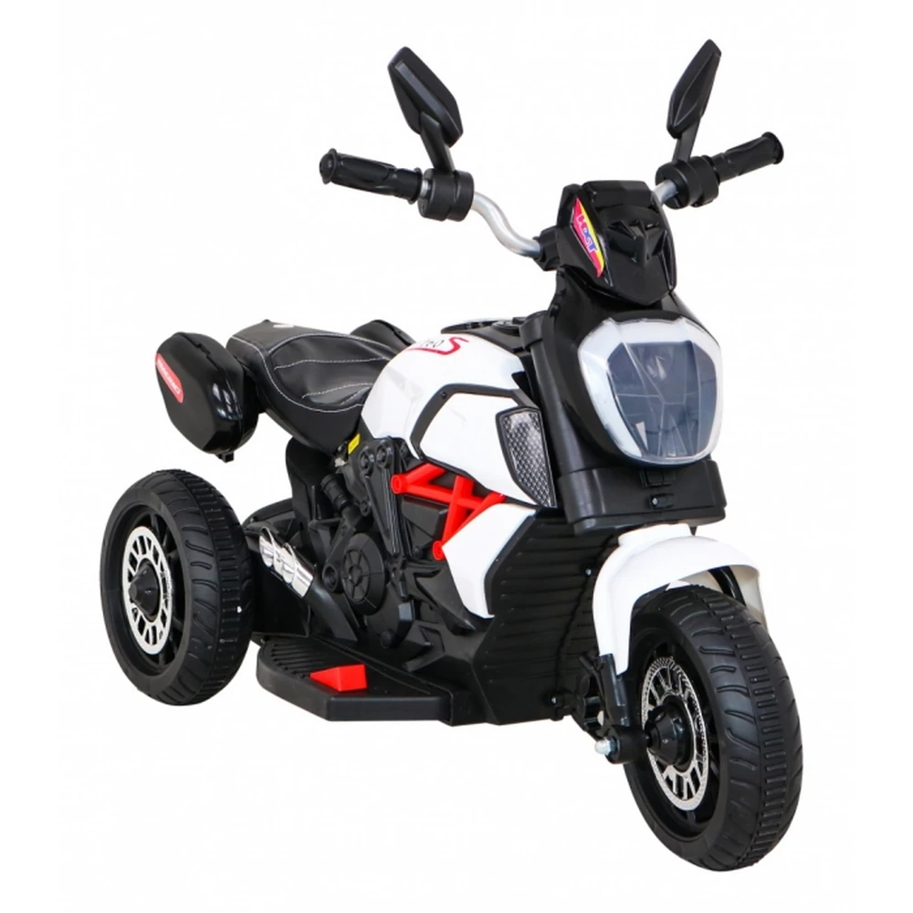 Motocicleta electrica Fast Tourist, roti din plastic, scaun tapitat, 83x35x63 cm, putere 18W - Alb [2]