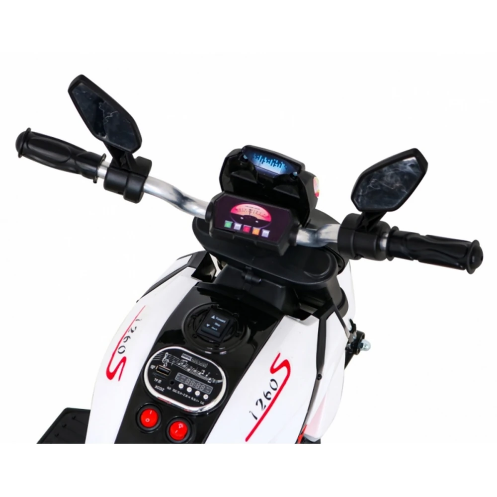 Motocicleta electrica Fast Tourist, roti din plastic, scaun tapitat, 83x35x63 cm, putere 18W - Alb [13]