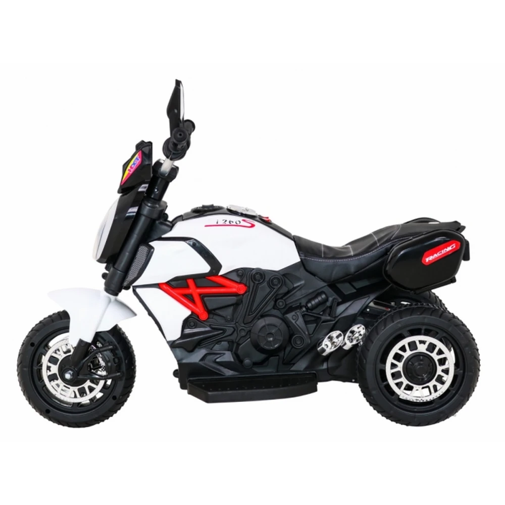 Motocicleta electrica Fast Tourist, roti din plastic, scaun tapitat, 83x35x63 cm, putere 18W - Alb [3]