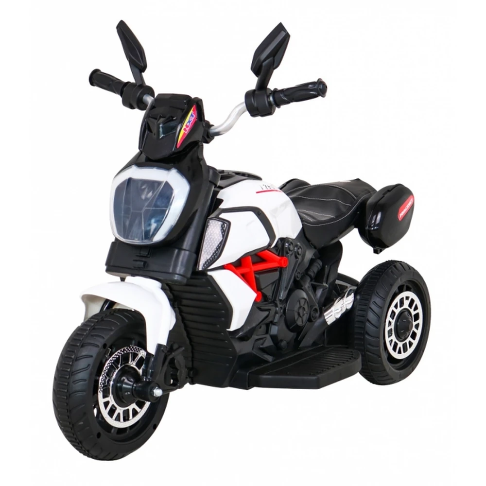 Motocicleta electrica Fast Tourist, roti din plastic, scaun tapitat, 83x35x63 cm, putere 18W - Alb [1]