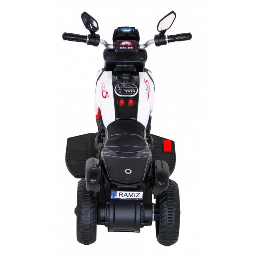 Motocicleta electrica Fast Tourist, roti din plastic, scaun tapitat, 83x35x63 cm, putere 18W - Alb [12]
