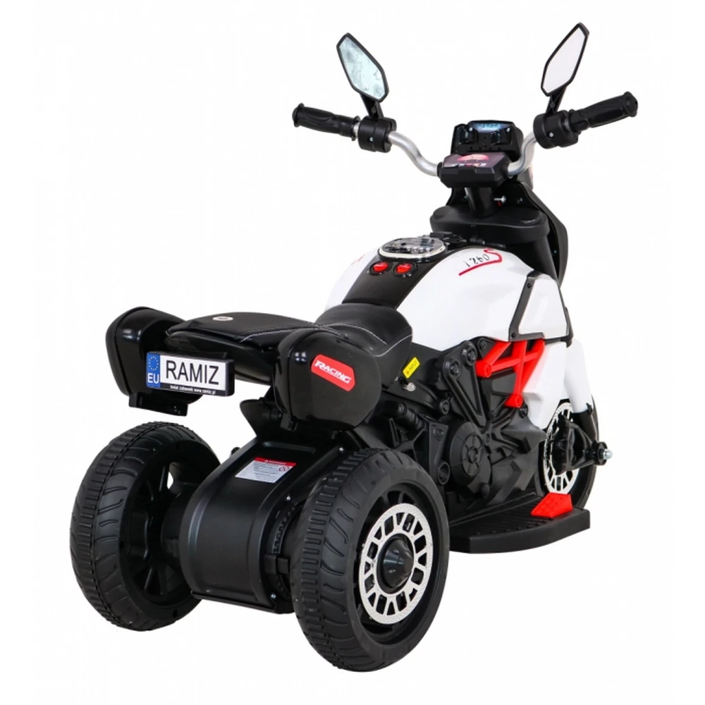 Motocicleta electrica Fast Tourist, roti din plastic, scaun tapitat, 83x35x63 cm, putere 18W - Alb [5]