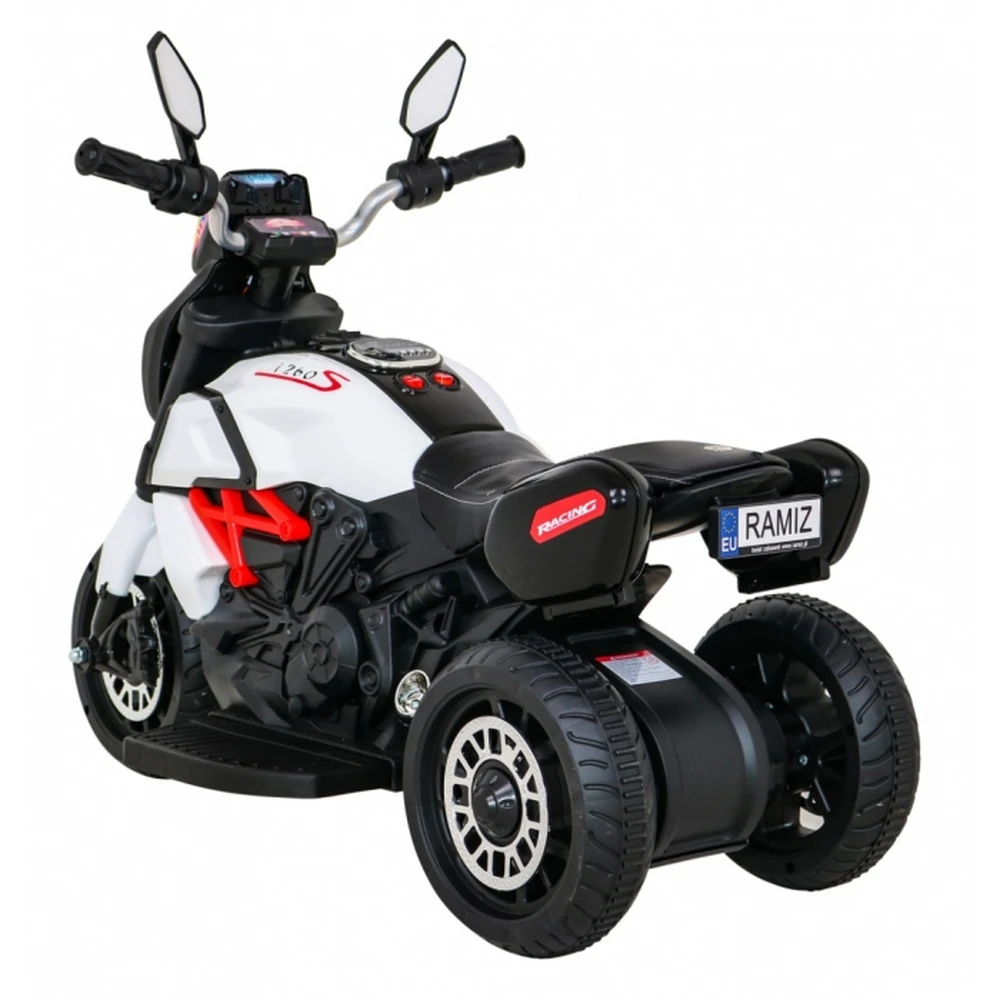 Motocicleta electrica Fast Tourist, roti din plastic, scaun tapitat, 83x35x63 cm, putere 18W - Alb [4]