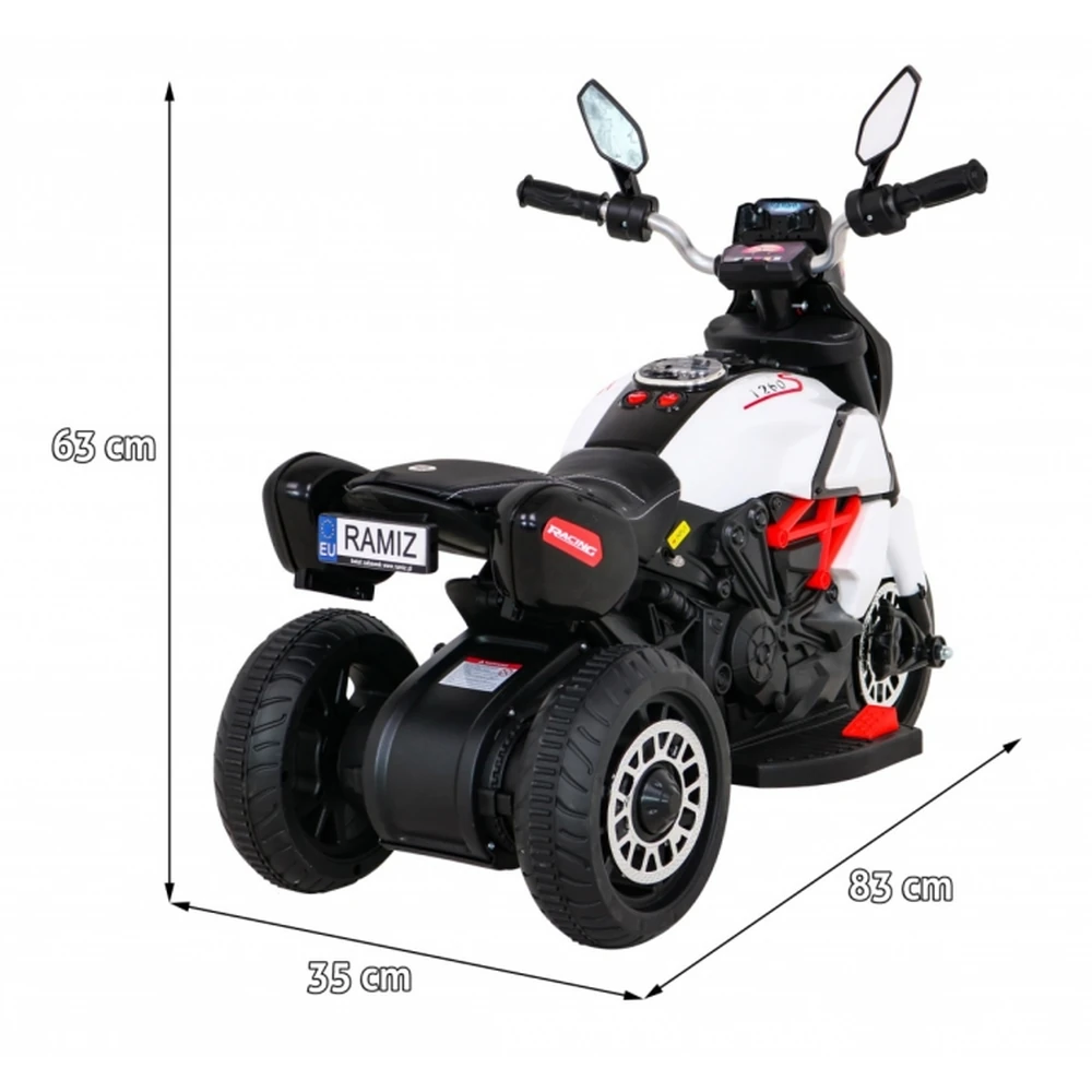 Motocicleta electrica Fast Tourist, roti din plastic, scaun tapitat, 83x35x63 cm, putere 18W - Alb [9]