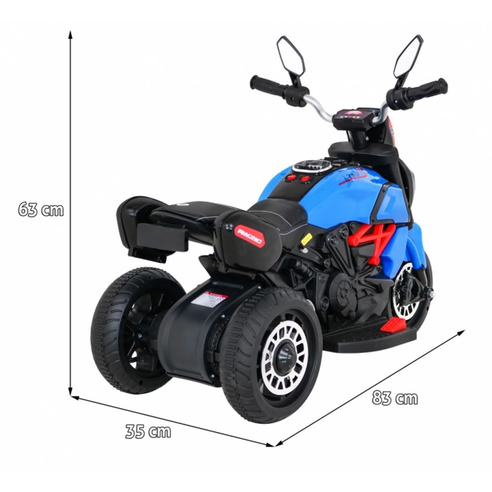 Motocicleta electrica Fast Tourist, roti din plastic, scaun tapitat, 83x35x63 cm, putere 18W - Albastru [6]