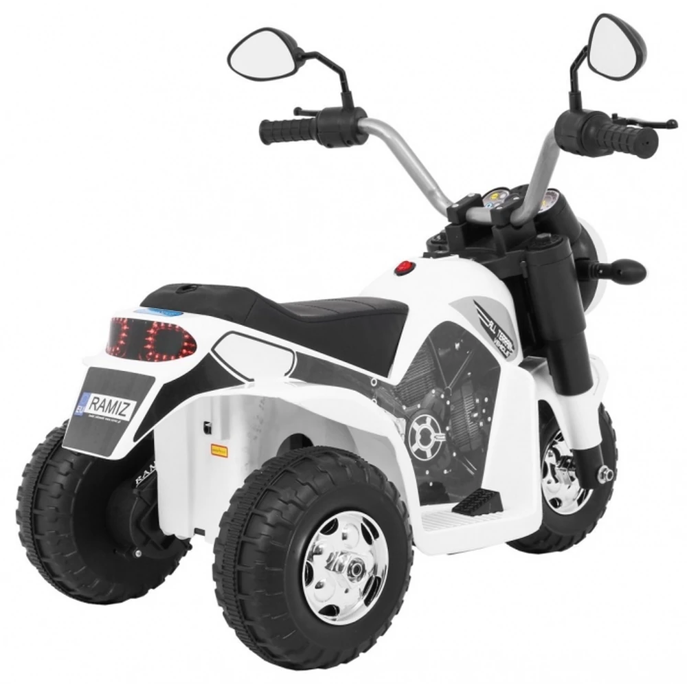 Motocicleta electrica MiniBike, roti din plastic, scaun tapitat, 71x53x57 cm, putere 6V - Alb [8]