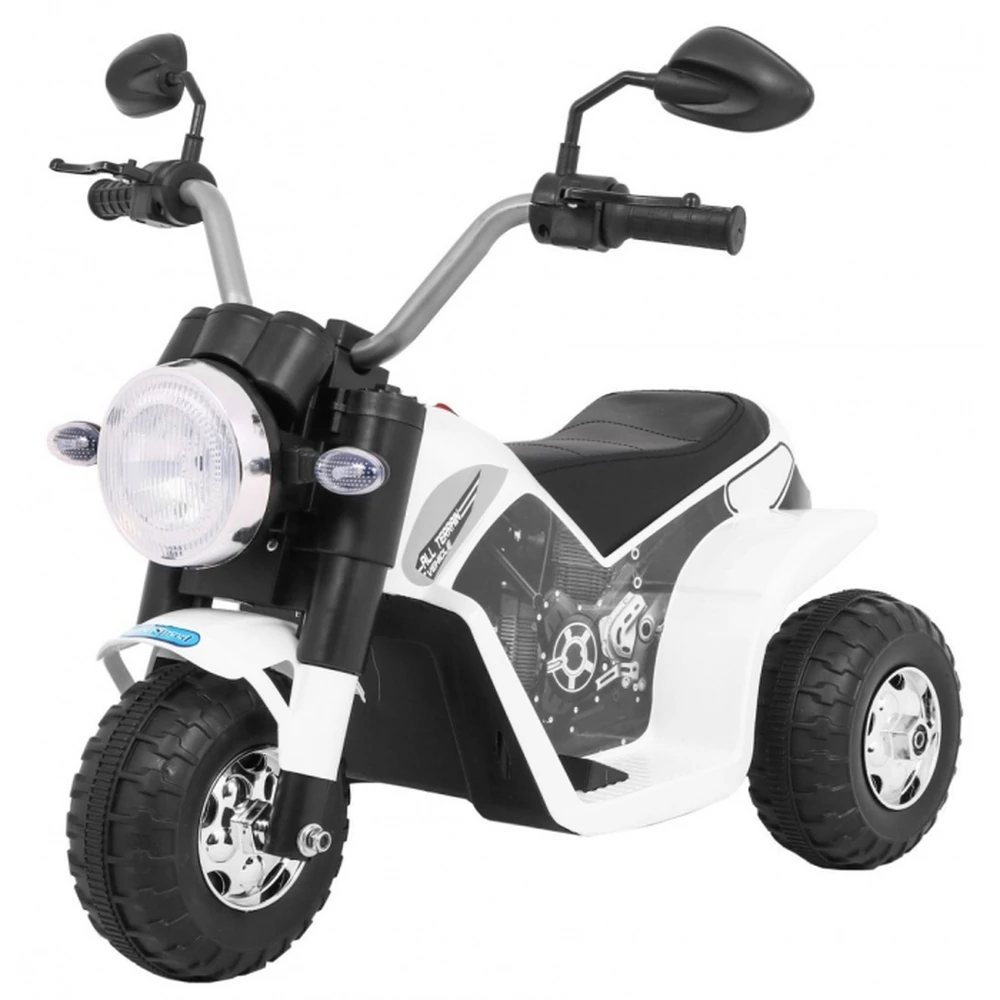 Motocicleta electrica MiniBike, roti din plastic, scaun tapitat, 71x53x57 cm, putere 6V - Alb [1]