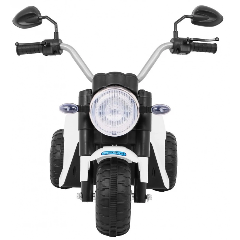 Motocicleta electrica MiniBike, roti din plastic, scaun tapitat, 71x53x57 cm, putere 6V - Alb [3]