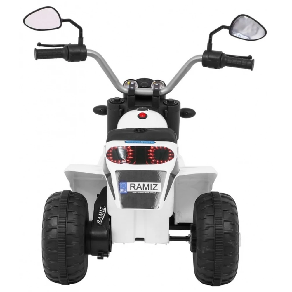 Motocicleta electrica MiniBike, roti din plastic, scaun tapitat, 71x53x57 cm, putere 6V - Alb [6]