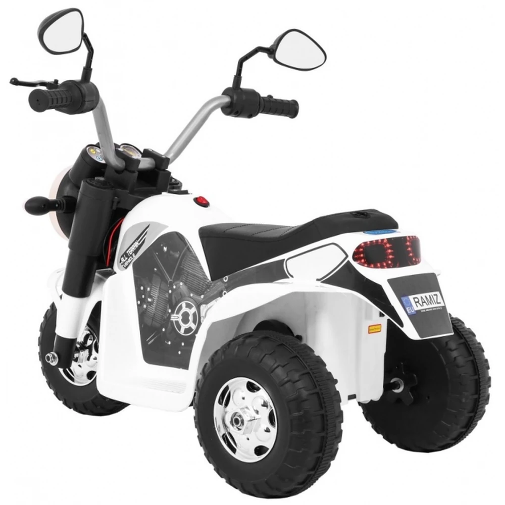 Motocicleta electrica MiniBike, roti din plastic, scaun tapitat, 71x53x57 cm, putere 6V - Alb [5]