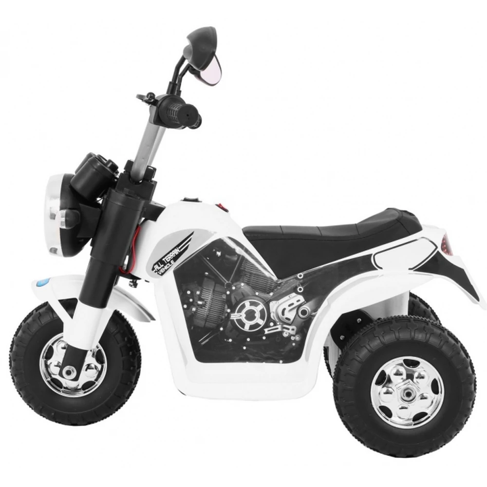 Motocicleta electrica MiniBike, roti din plastic, scaun tapitat, 71x53x57 cm, putere 6V - Alb [4]