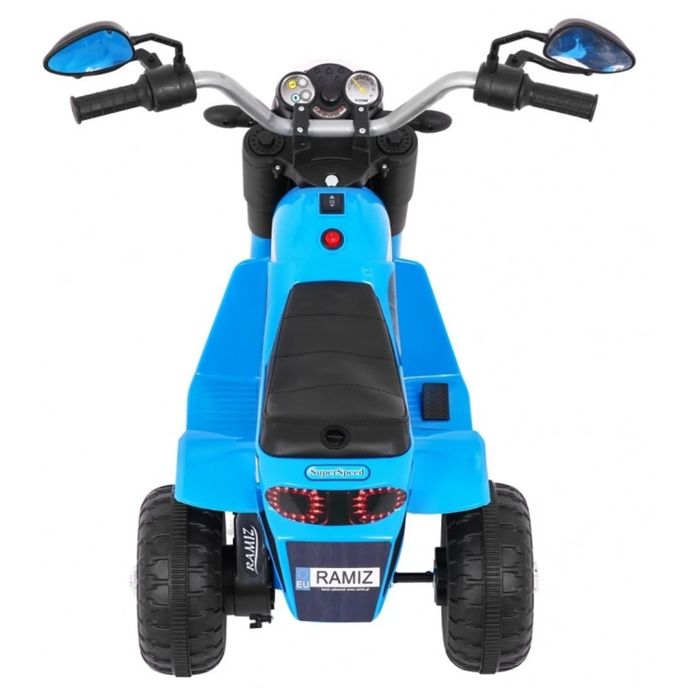 Motocicleta electrica MiniBike, roti din plastic, scaun tapitat, 71x53x57 cm, putere 6V - Albastru [7]