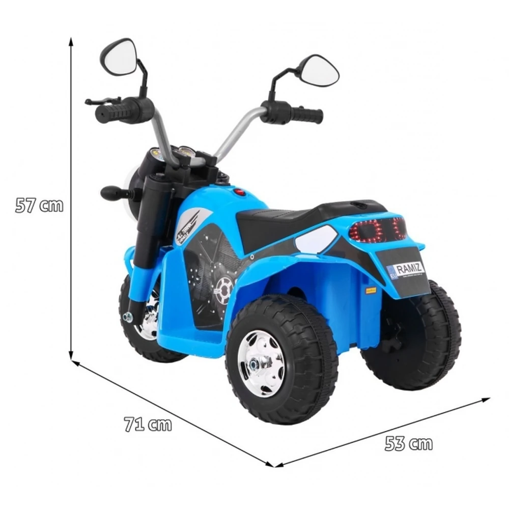 Motocicleta electrica MiniBike, roti din plastic, scaun tapitat, 71x53x57 cm, putere 6V - Albastru [2]
