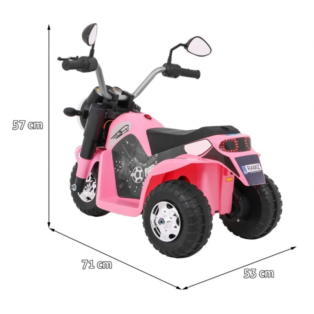 Motocicleta electrica MiniBike, roti din plastic, scaun tapitat, 71x53x57 cm, putere 6V - Roz [2]