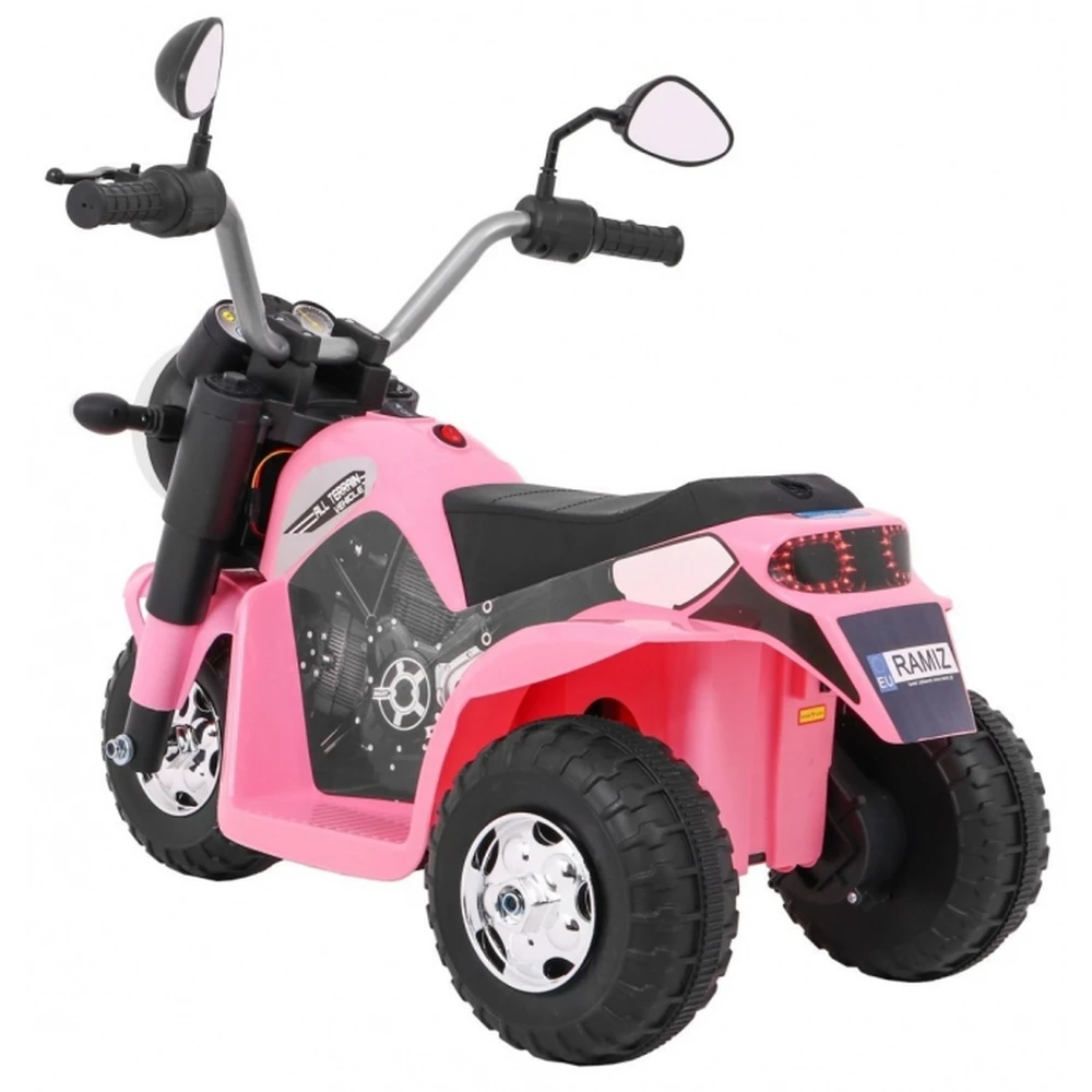 Motocicleta electrica MiniBike, roti din plastic, scaun tapitat, 71x53x57 cm, putere 6V - Roz [5]