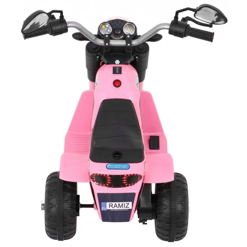 Motocicleta electrica MiniBike, roti din plastic, scaun tapitat, 71x53x57 cm, putere 6V - Roz [7]