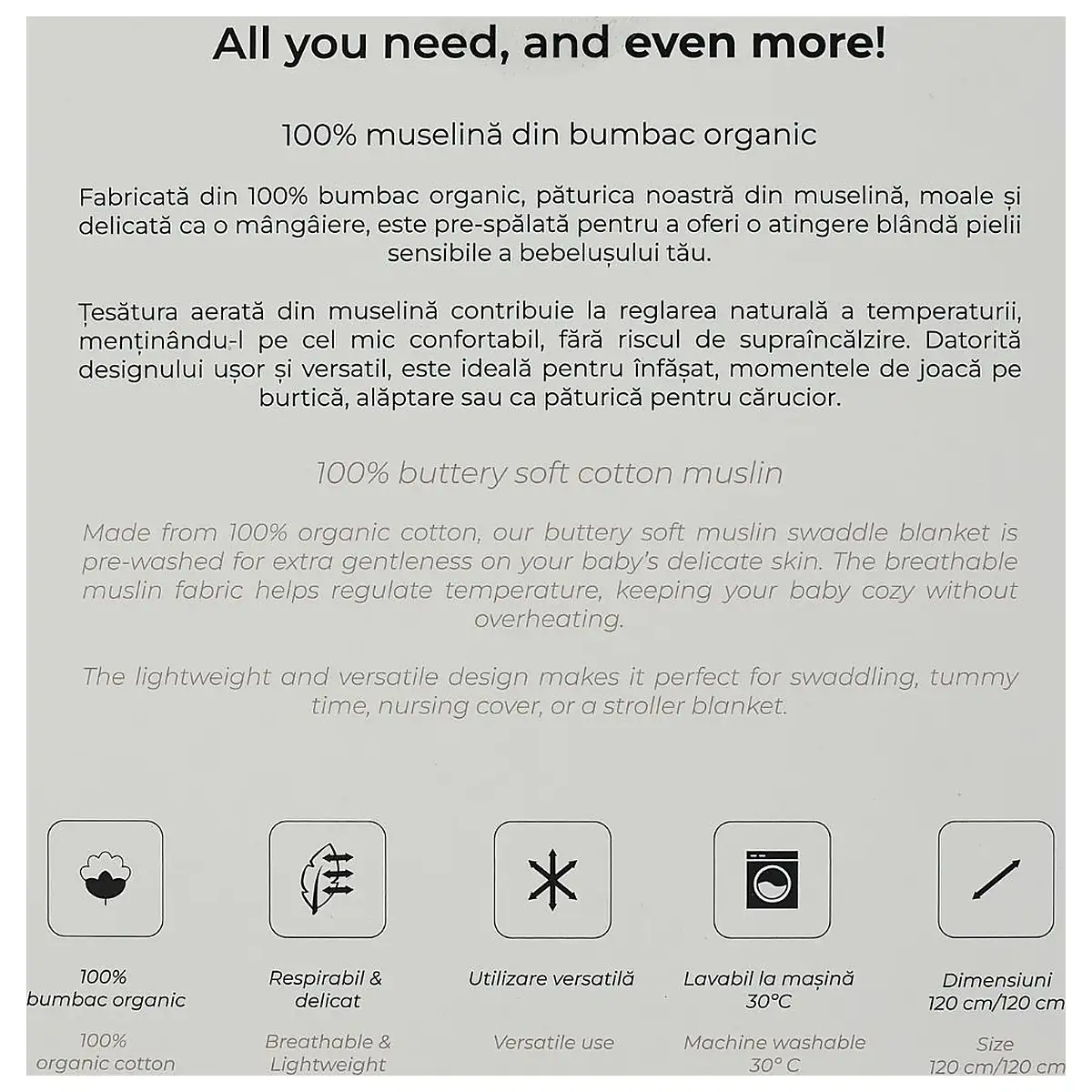 Muselina multifunctionala ONINO SNUGGLE.me, bumbac 100% organic, 120 x 120 cm, Pure Life [8]