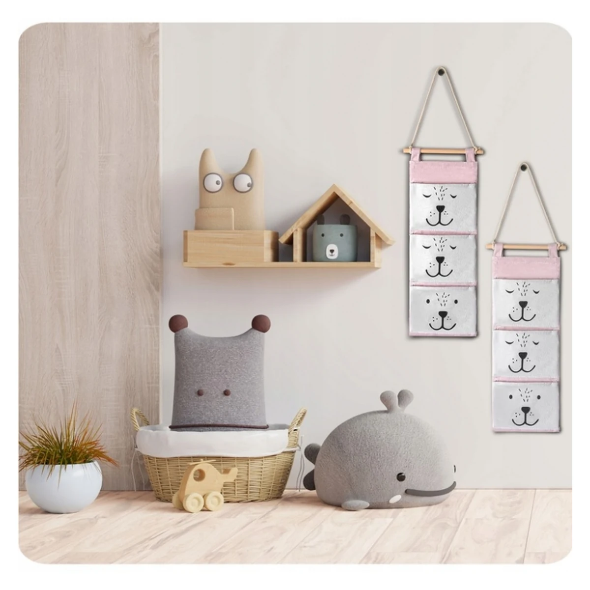 Organizator textil de perete cu 3 compartimente Nukido - Roz [2]