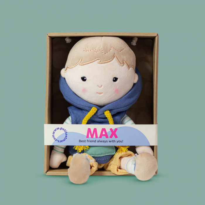 Papusa, Petite&Mars, Max 14 x 34 cm, 0 luni+, Ambalaj cu mini puzzle din carton, 35 cm, Albastru [3]