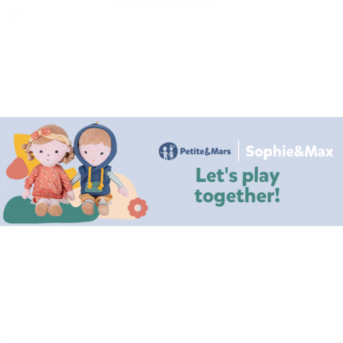 Papusa, Petite&Mars, Max 14 x 34 cm, 0 luni+, Ambalaj cu mini puzzle din carton, 35 cm, Albastru [9]