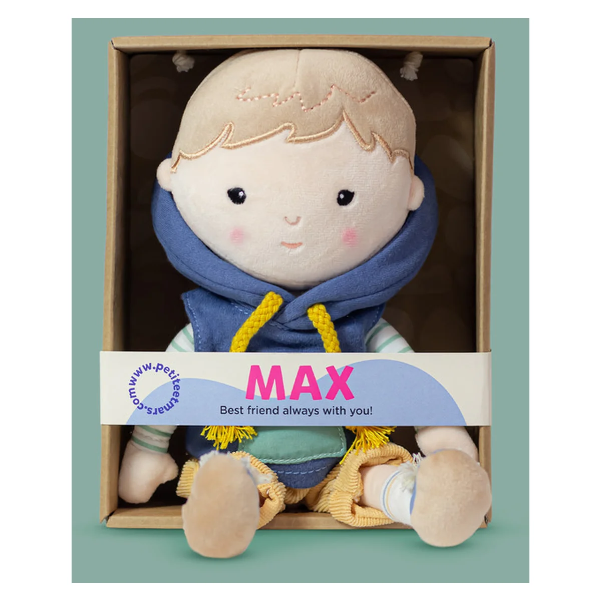 Papusa, Petite&Mars, Max 14 x 34 cm, 0 luni+, Ambalaj cu mini puzzle din carton, 35 cm, Albastru [3]