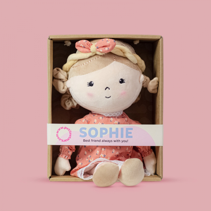 Papusa, Petite&Mars, Sophie 14 x 34 cm, 0 luni+, Ambalaj cu mini puzzle din carton, 35 cm, Roz [13]