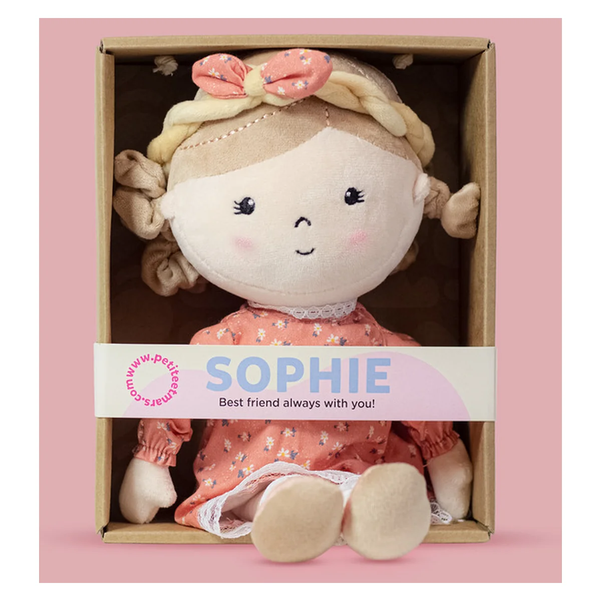 Papusa, Petite&Mars, Sophie 14 x 34 cm, 0 luni+, Ambalaj cu mini puzzle din carton, 35 cm, Roz [10]