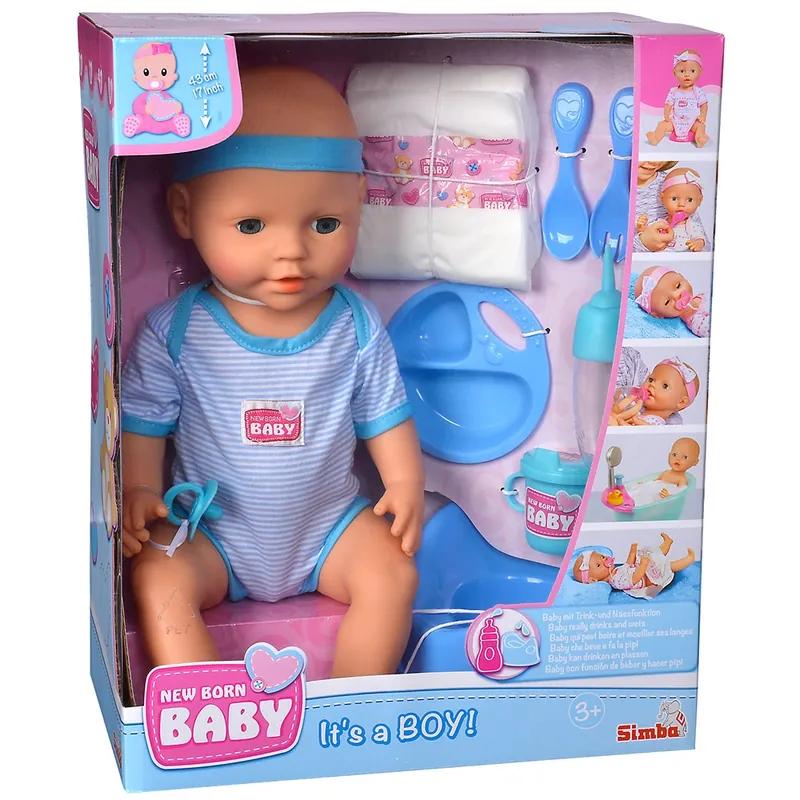 Papusa Simba New Born Baby, Baby Doll 43 cm cu accesorii albastru [5]