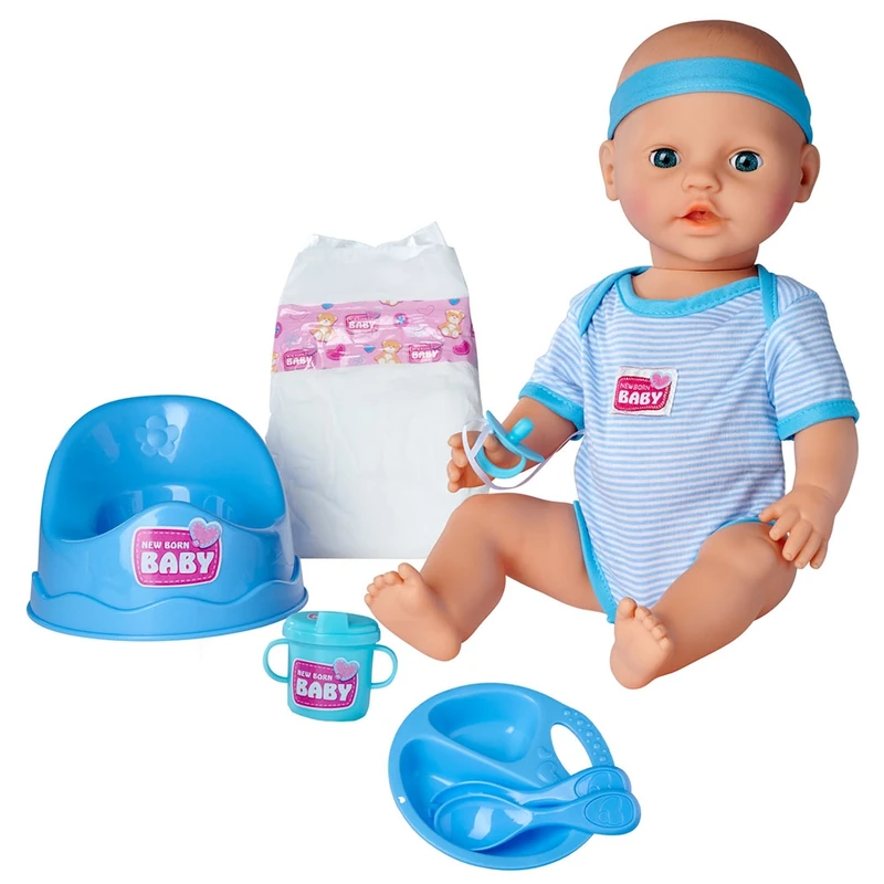 Papusa Simba New Born Baby, Baby Doll 43 cm cu accesorii albastru [2]
