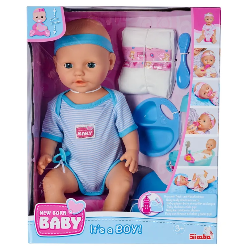 Papusa Simba New Born Baby, Baby Doll 43 cm cu accesorii albastru [6]