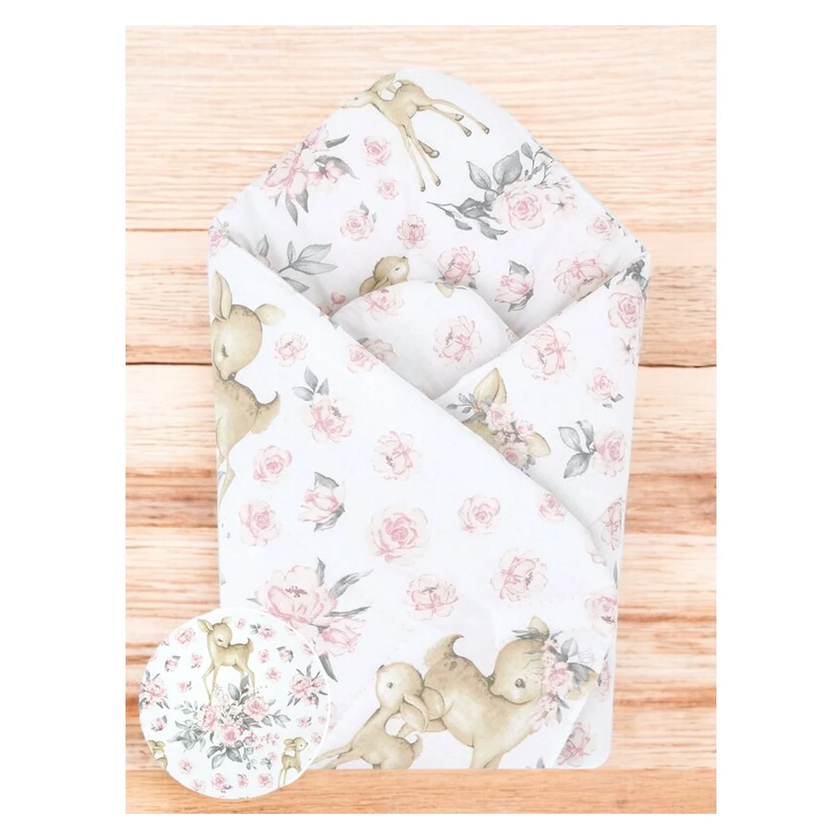 Paturica de infasat, MimiNu, doua fete, inchidere arici velcro, 75x75 cm, bumbac, Sweet Deer Pink [2]