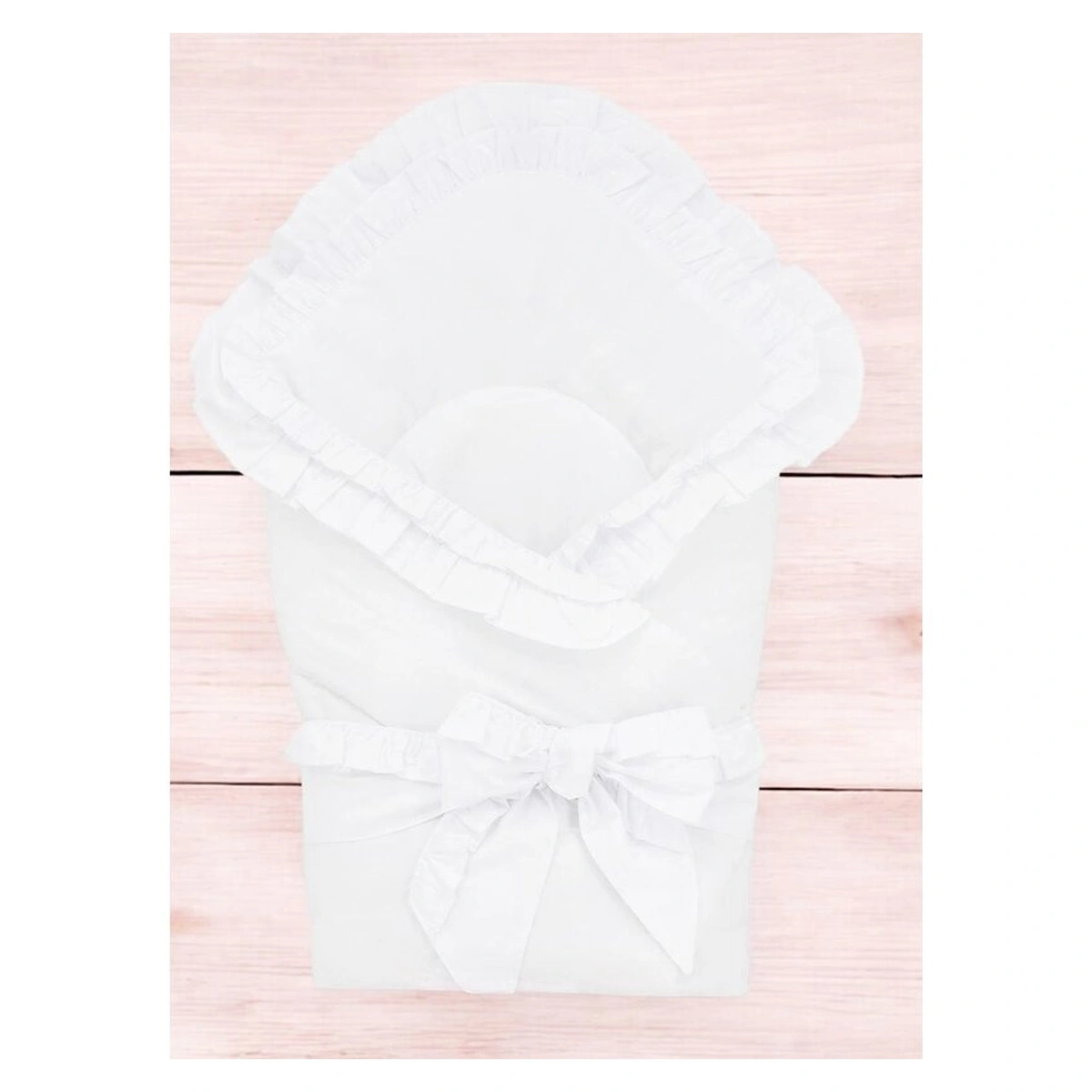 Paturica de infasat, MimiNu, pentru botez, Cu volanase, inchidere cu panglica si velcro, 75x75 cm, bumbac, White [2]