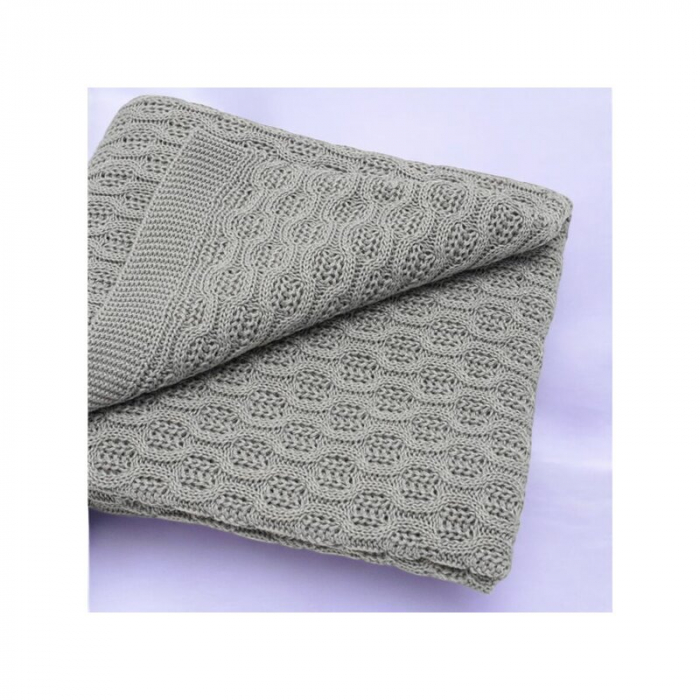 Paturica tricotata, New Baby, Cu model, Antialergica si antibacteriana, Bambus, 80x100 cm, Material certificat OEKO-Tex Standard 100, 0 luni+, Grey [3]