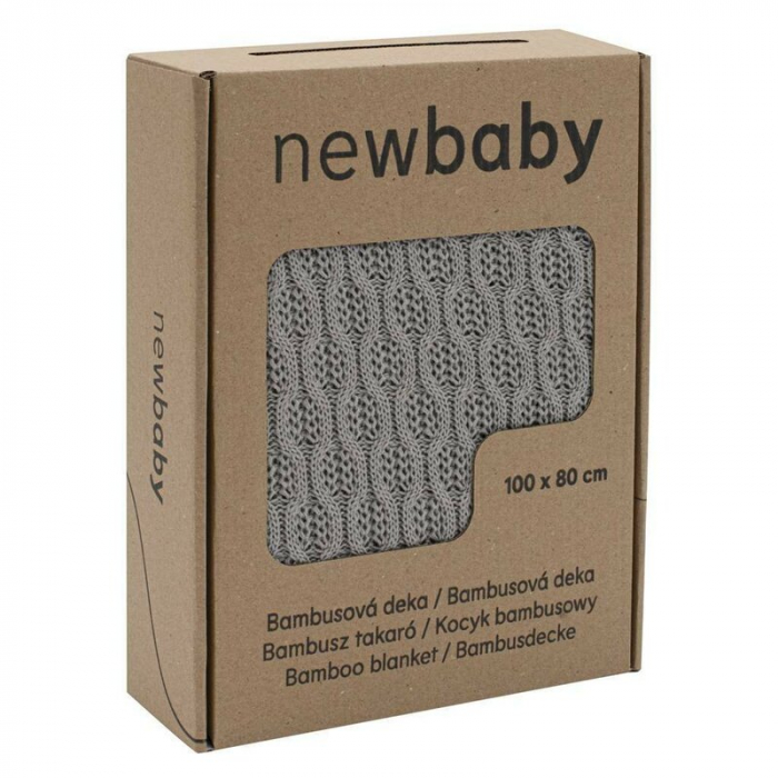 Paturica tricotata, New Baby, Cu model, Antialergica si antibacteriana, Bambus, 80x100 cm, Material certificat OEKO-Tex Standard 100, 0 luni+, Grey [2]