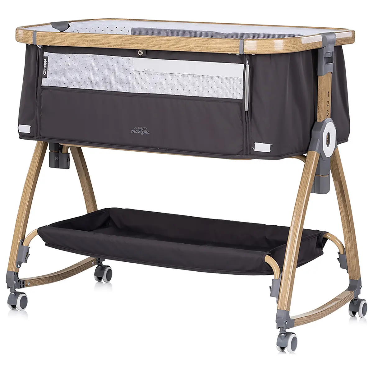 Patut co-sleeper Chipolino Charisma cu laterala culisanta charcoal wood [2]