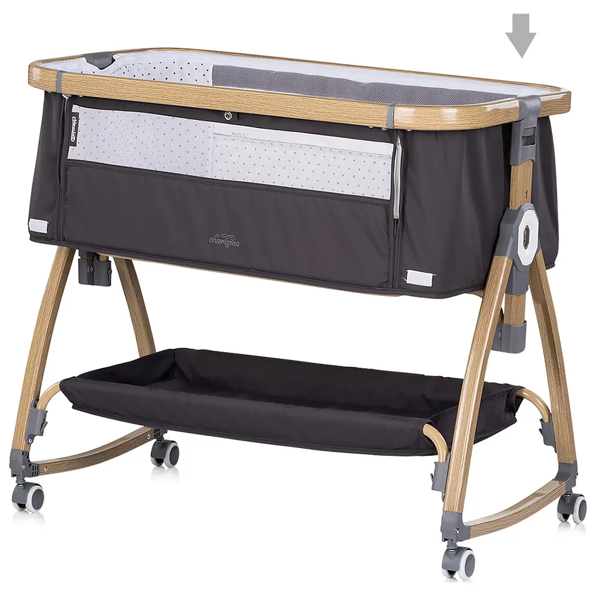 Patut co-sleeper Chipolino Charisma cu laterala culisanta charcoal wood [5]