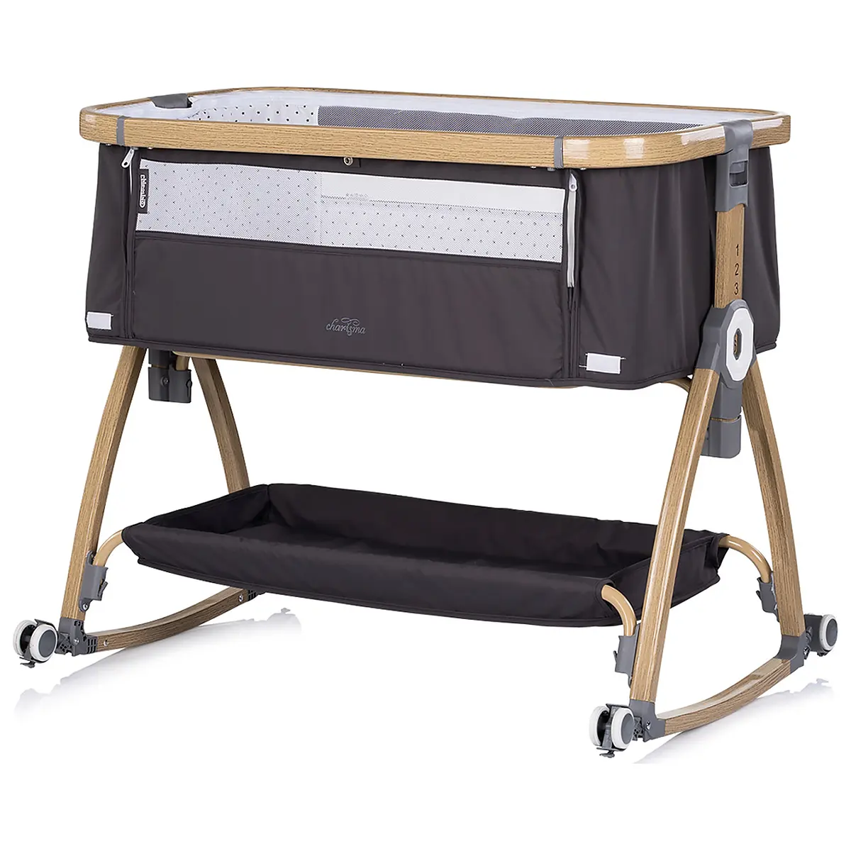 Patut co-sleeper Chipolino Charisma cu laterala culisanta charcoal wood [6]