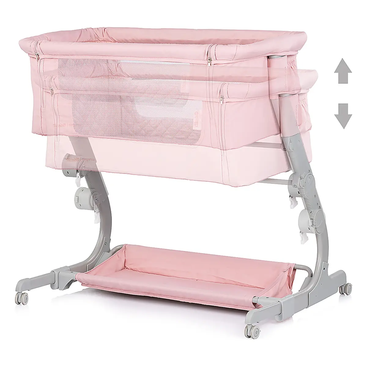 Patut co-sleeper Chipolino Eleganza cu laterala culisanta, Pink marshmallow 6 luni [3]