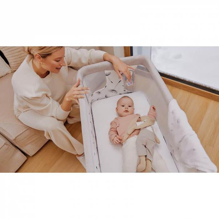 Patut co-sleeper, Lionelo, Aurora, 3 in 1, functie leganare, Include saltea si geanta transport, 5 pozitii pe inaltime, Pana la 9 kg, Beige Cappuccino [41]