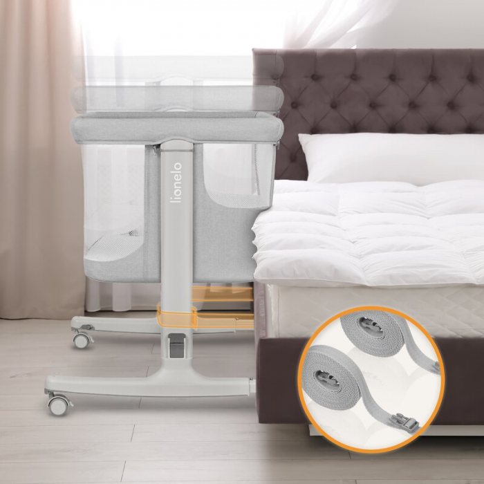 Patut co-sleeper, Lionelo, Aurora, 3 in 1, functie leganare, Include saltea si geanta transport, 5 pozitii pe inaltime, Pana la 9 kg, Beige Sand [35]