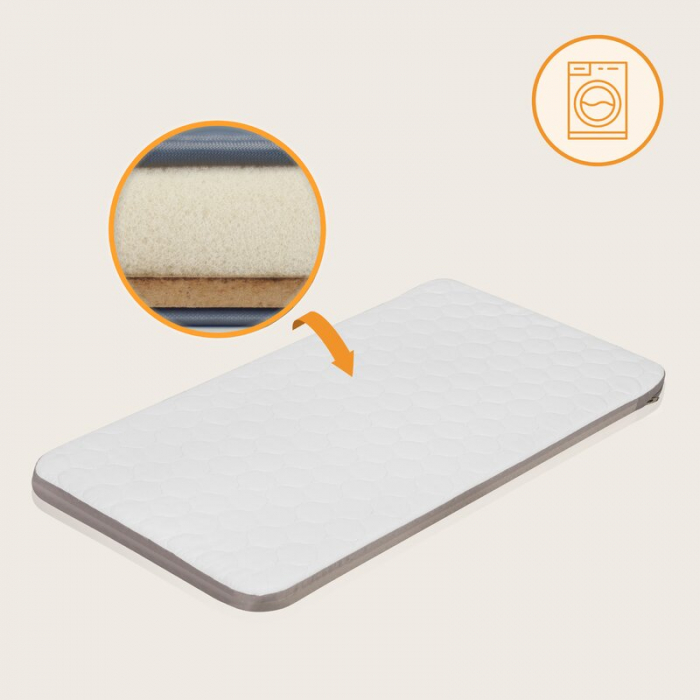 Patut co-sleeper, Lionelo, Aurora, 3 in 1, functie leganare, Include saltea si geanta transport, 5 pozitii pe inaltime, Pana la 9 kg, Beige Cappuccino [46]