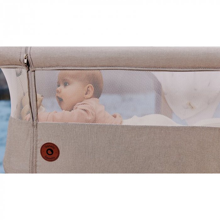 Patut co-sleeper, Lionelo, Aurora, 3 in 1, functie leganare, Include saltea si geanta transport, 5 pozitii pe inaltime, Pana la 9 kg, Beige Sand [45]